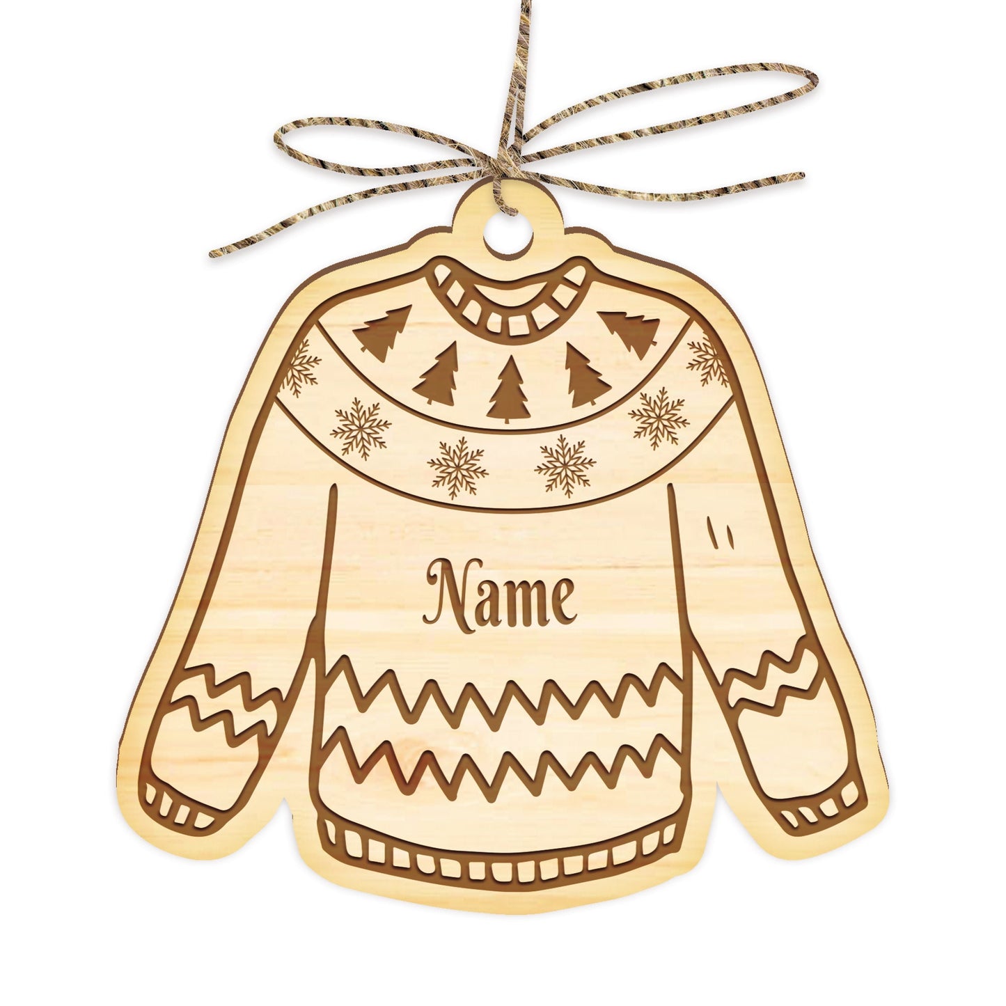 Personalised Christmas Jumper Ornament - Custom Name, Rustic Engraved Wooden Bauble, Jumper/Sweater Hanging Christmas Tree Decoration Gift
