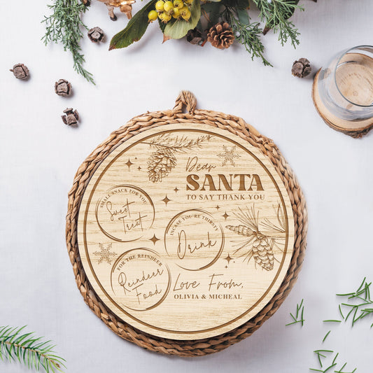 Christmas Eve Santa Tray - Personalised Wooden Santa Claus Treat Board, Xmas Milk & Cookie Plate, Night Before Christmas Treats For Santa
