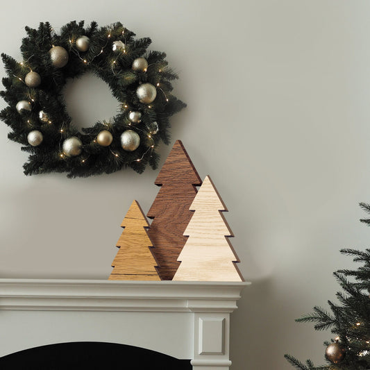 Three Trees Christmas Decoration - Cosy & Rustic Christmas Ornaments, Wooden Xmas Home Decor, Cute Christmas Tree Set, Seasonal Home Decor