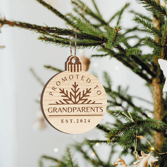 Promoted To Grandparents - Pregnancy Announcement Christmas Bauble Gift, New Baby, Christmas Tree Keepsake Ornament For New Grandparents