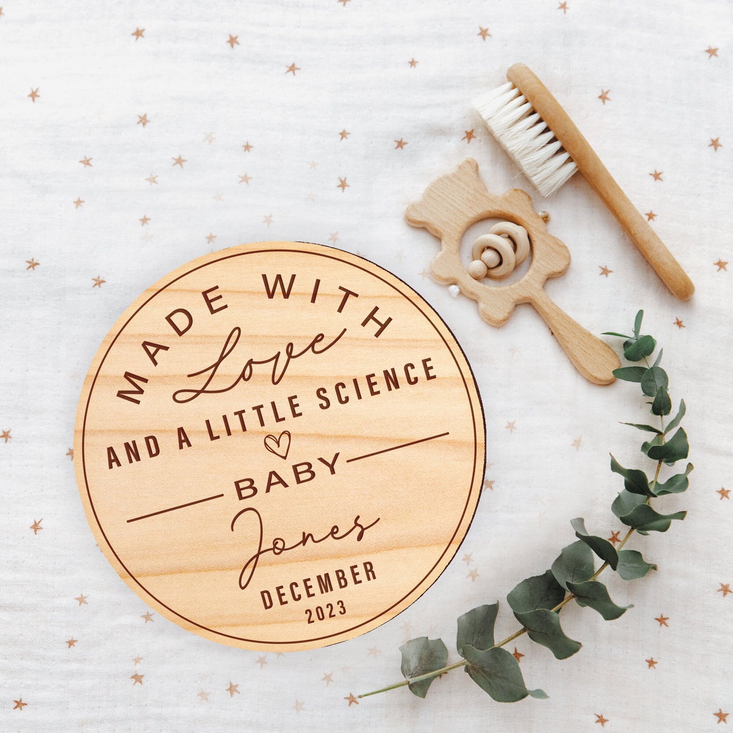 Love & Science - IVF Pregnancy Announcement Plaque, Personalised IVF Baby Sign, IVF Pregnancy Fertility Gift, Baby On The Way Photo Prop