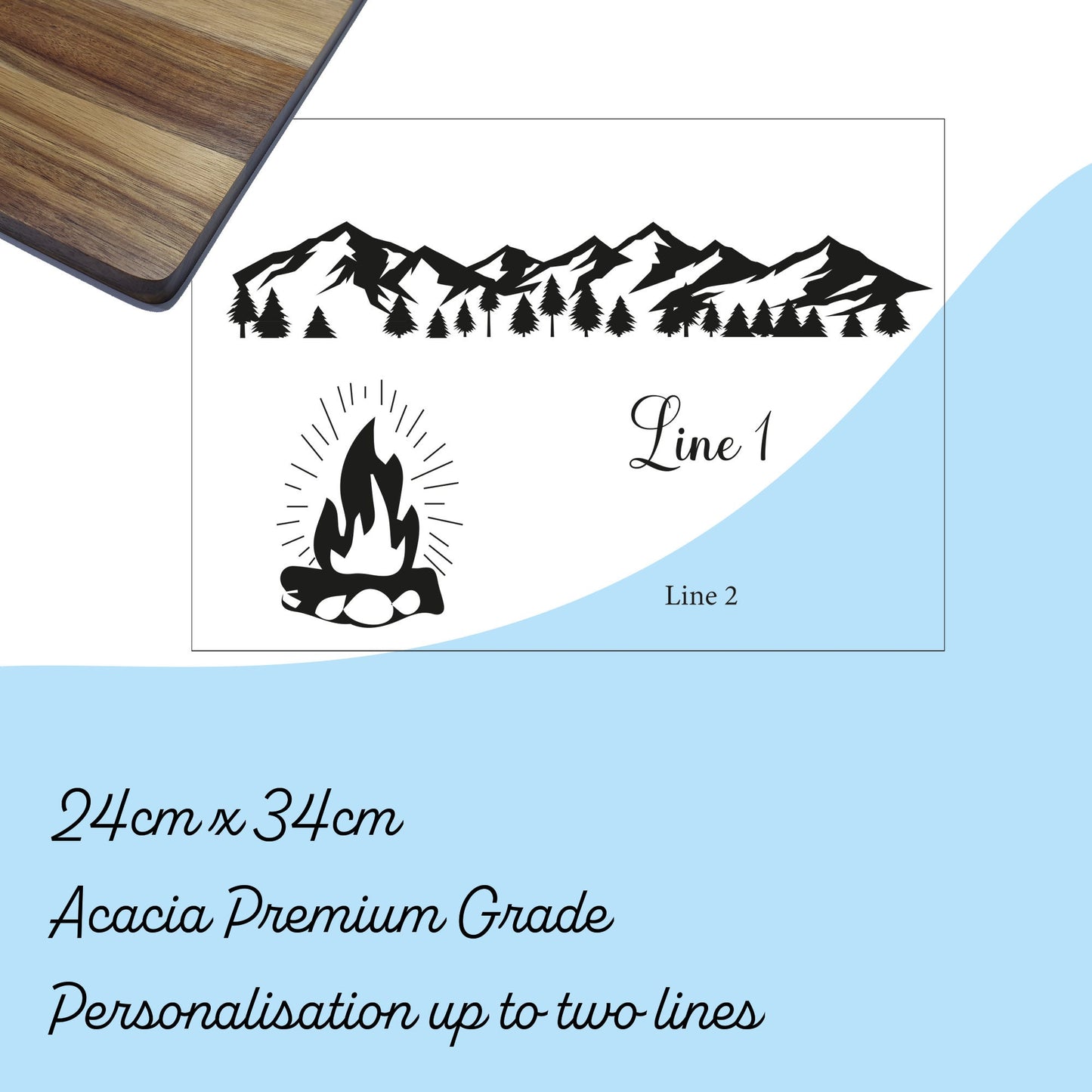 Camper Van Mountain Personalised Chopping Board Kitchen Campfire Wooden Cutting Board