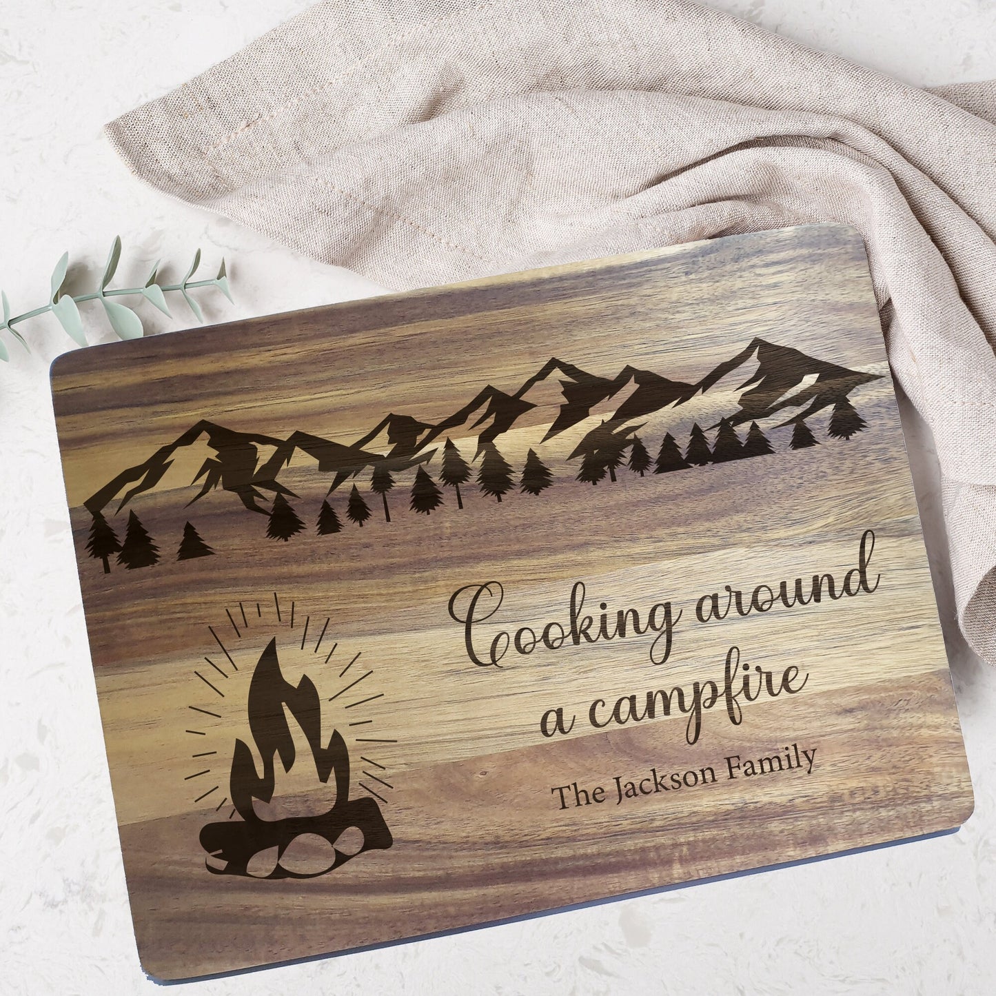 Camper Van Mountain Personalised Chopping Board Kitchen Campfire Wooden Cutting Board