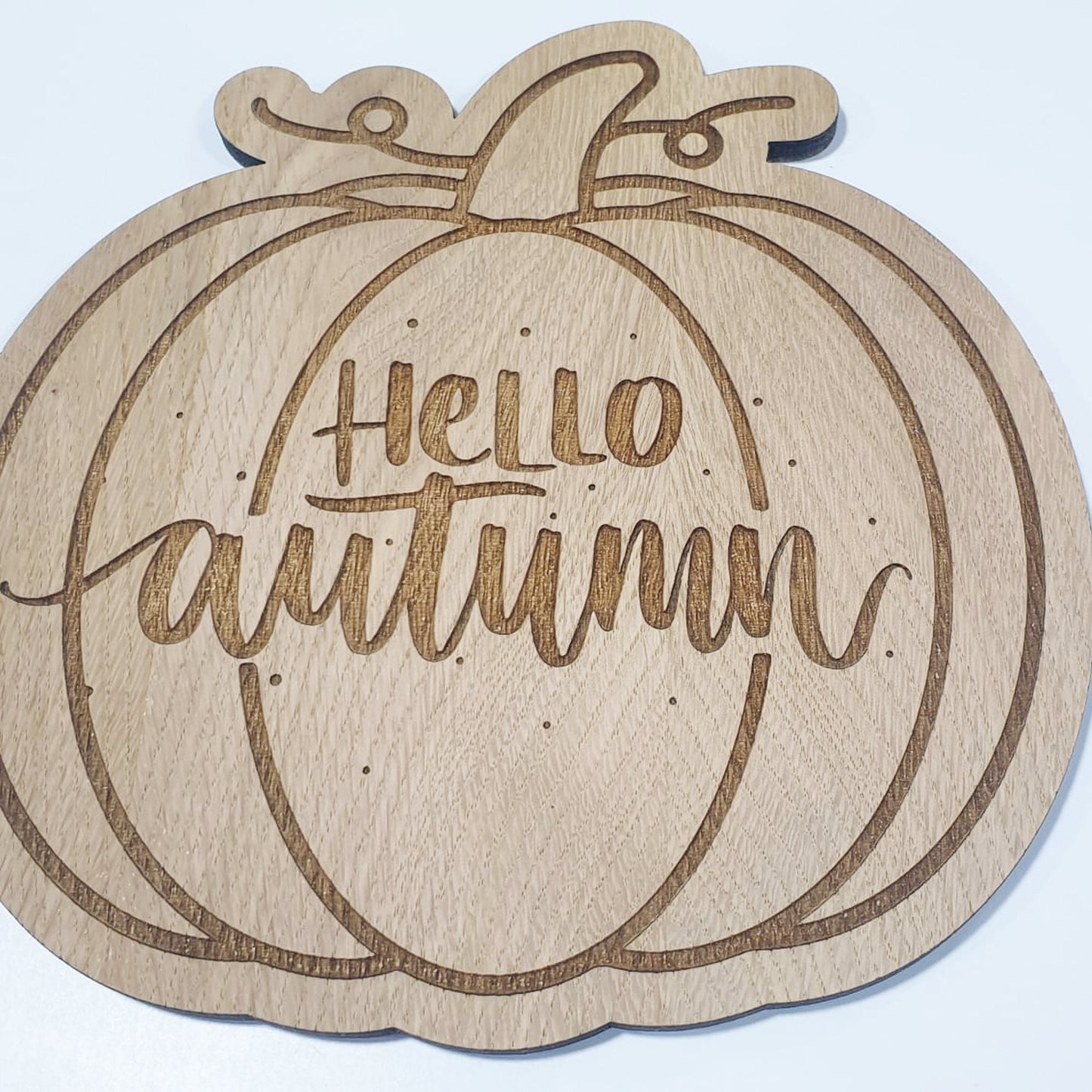 Hello Autumn - Wooden Pumpkin Plaque/Sign For Fall - Cosy Aesthetic, Autumnal Vibes, Subtle, Minimal, Rustic, Modern Halloween Home Decor