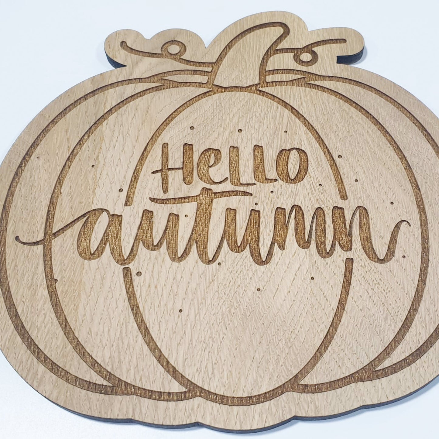 Hello Autumn - Wooden Pumpkin Plaque/Sign For Fall - Cosy Aesthetic, Autumnal Vibes, Subtle, Minimal, Rustic, Modern Halloween Home Decor