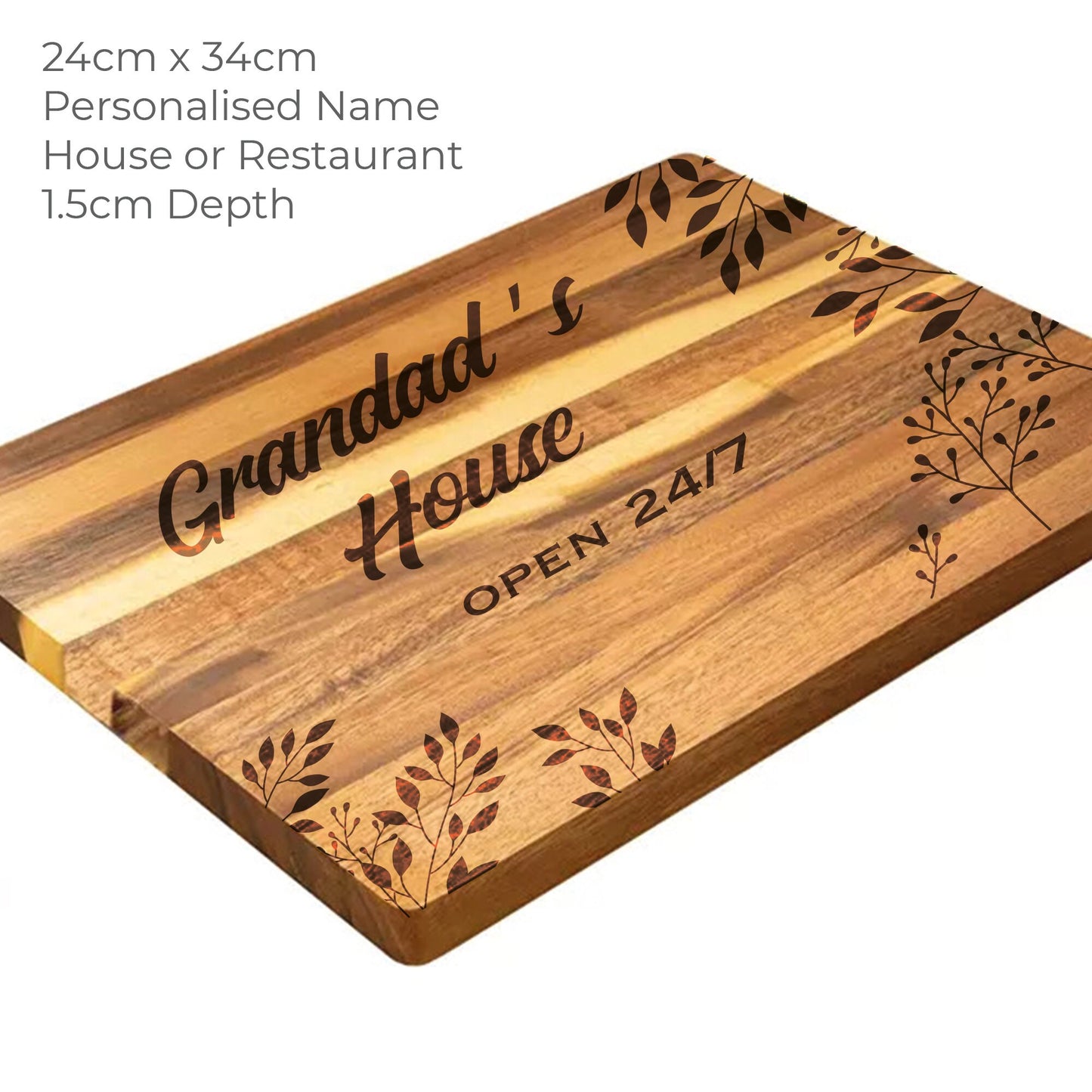 Grandma's House or Restaurant Personalised Name Chopping Board Open 24/7 Beautifully Engraved Kitchen Gift Cutting Board