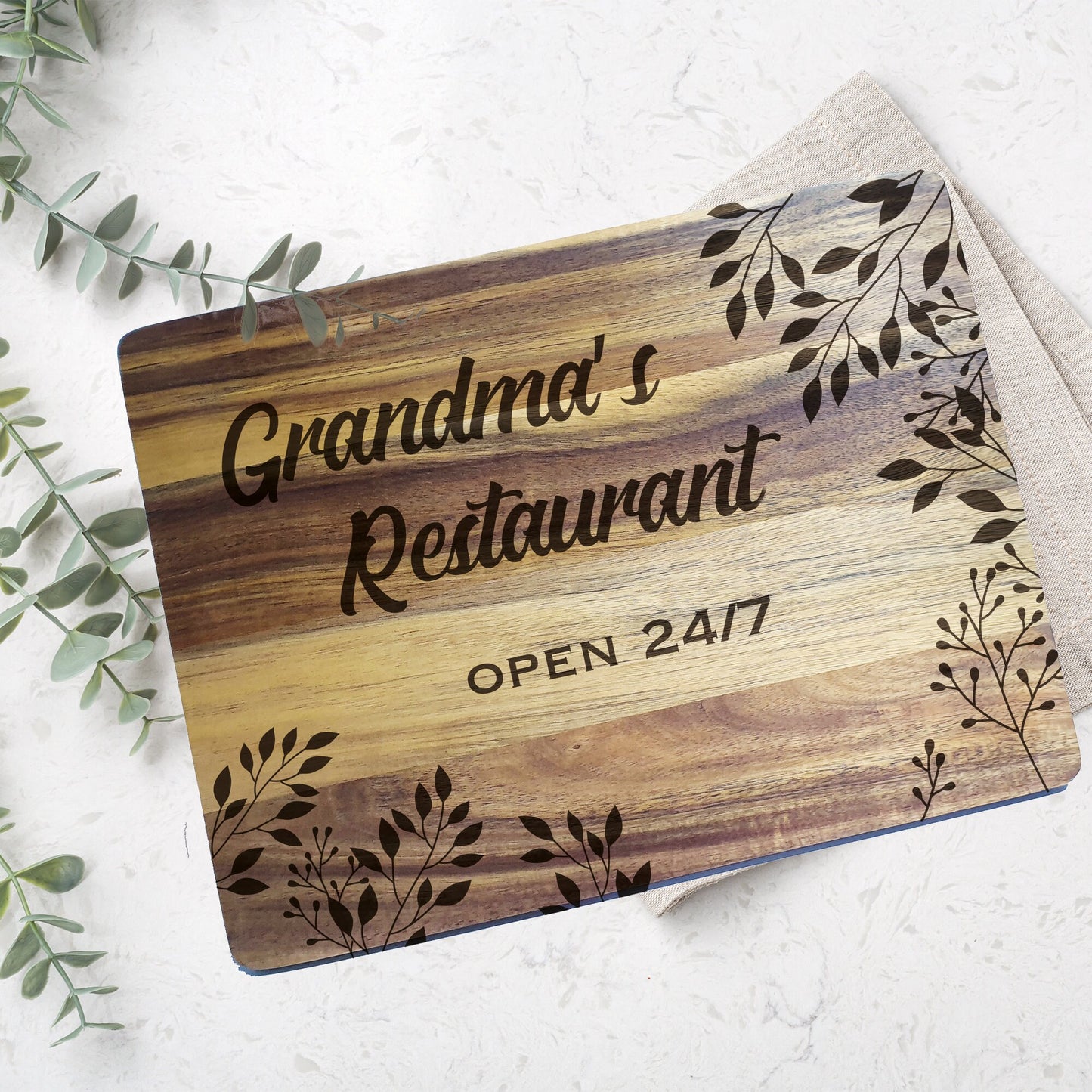 Grandma's House or Restaurant Personalised Name Chopping Board Open 24/7 Beautifully Engraved Kitchen Gift Cutting Board