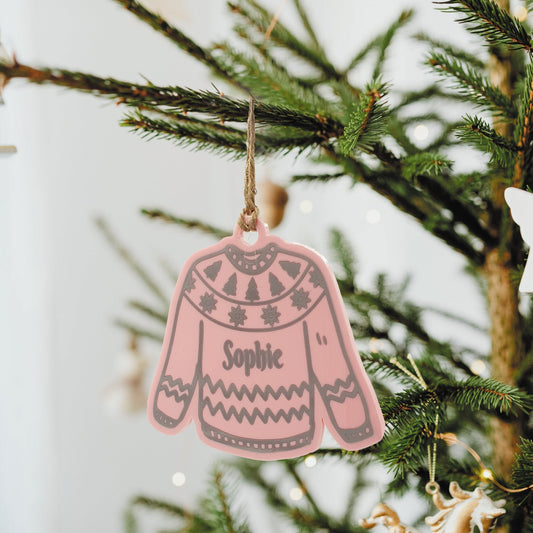 Christmas Jumper Acrylic Ornament - Personalised Name, Engraved Acrylic Bauble, Jumper/Sweater Hanging Christmas Tree Decoration Gift