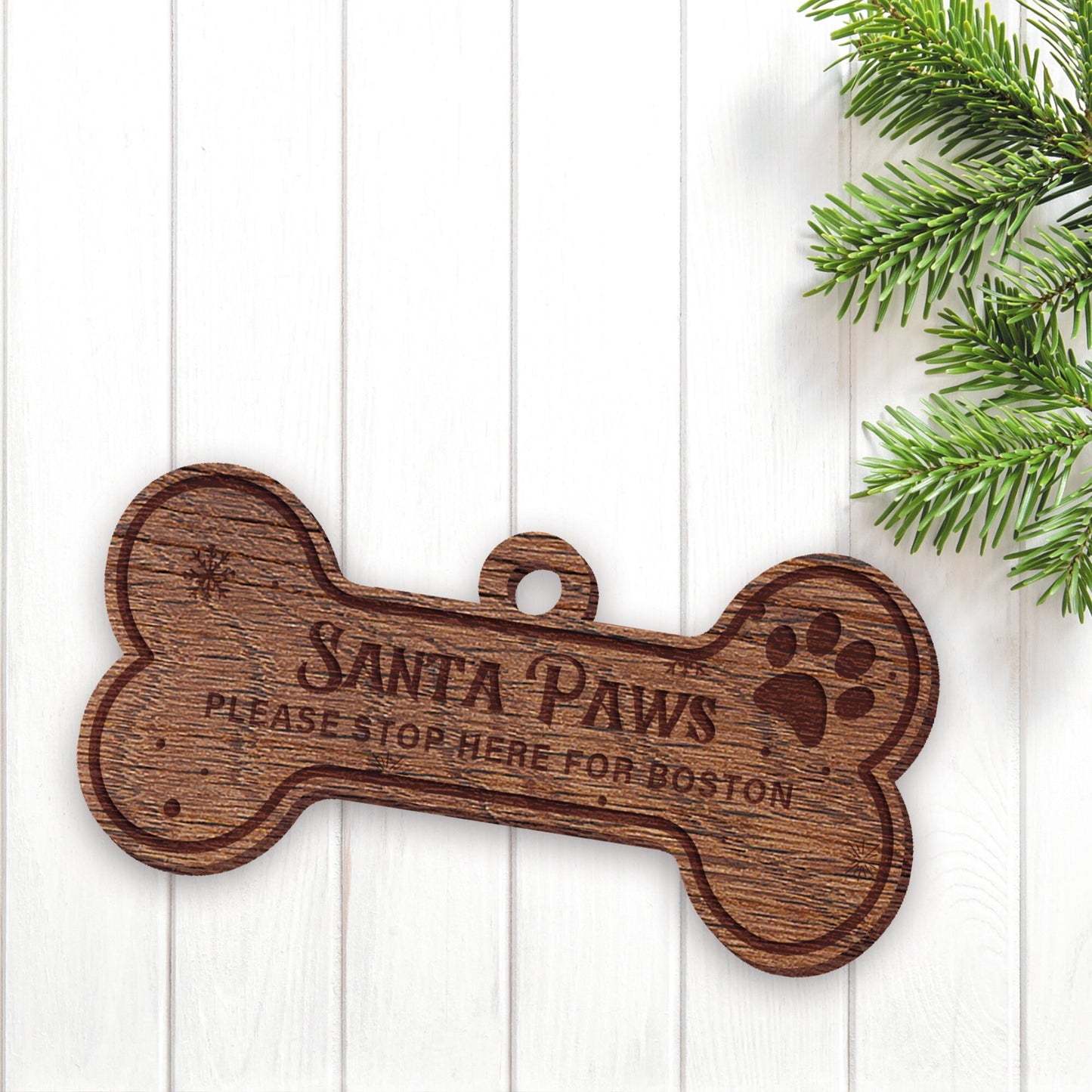 Santa Paws Stop Here - Personalised Pet Name Christmas Bauble Dog Or Cat Tree Decoration, Wooden Keepsake Ornament, Xmas Home Decor Pet Gift