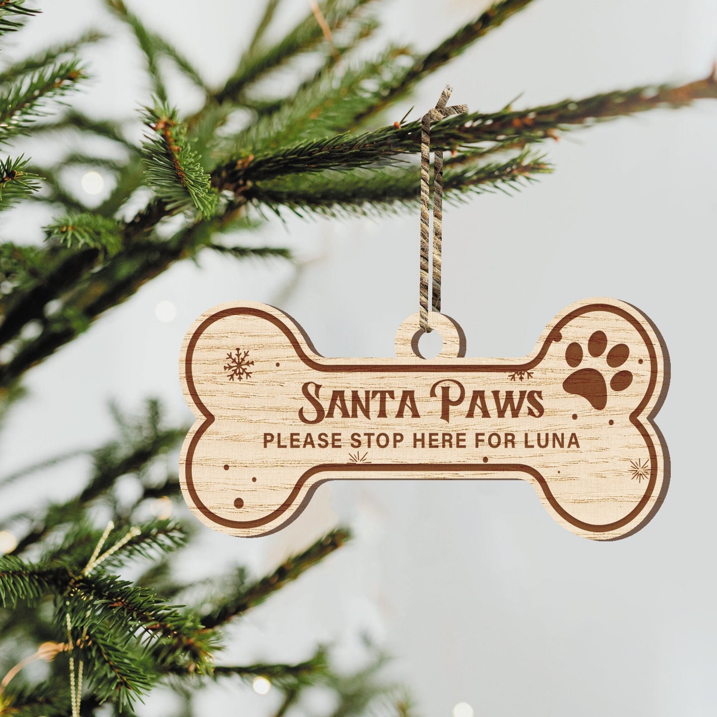 Santa Paws Stop Here - Personalised Pet Name Christmas Bauble Dog Or Cat Tree Decoration, Wooden Keepsake Ornament, Xmas Home Decor Pet Gift