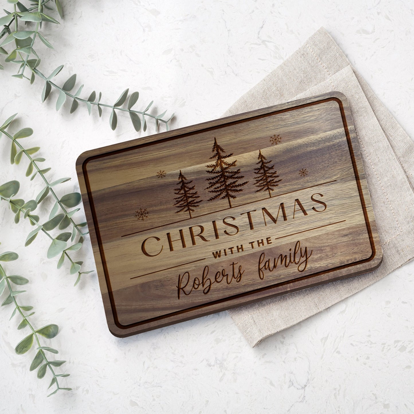 Christmas With The Family - Personalised Christmas Chopping Board, Festive Home Decor Gift, Custom Present For Family, Cute Xmas Decoration