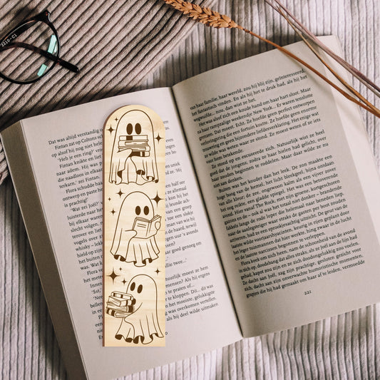 Ghost Bookmark - Ghost Bookmark Gift, Engraved Wooden Autumnal / Fall Book Accessory For Book Lovers & Readers, Cute Halloween Book Gift