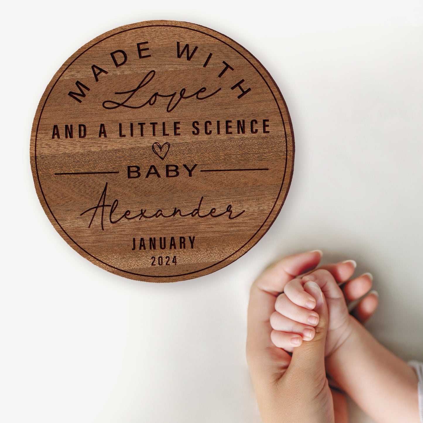 Love & Science - IVF Pregnancy Announcement Plaque, Personalised IVF Baby Sign, IVF Pregnancy Fertility Gift, Baby On The Way Photo Prop