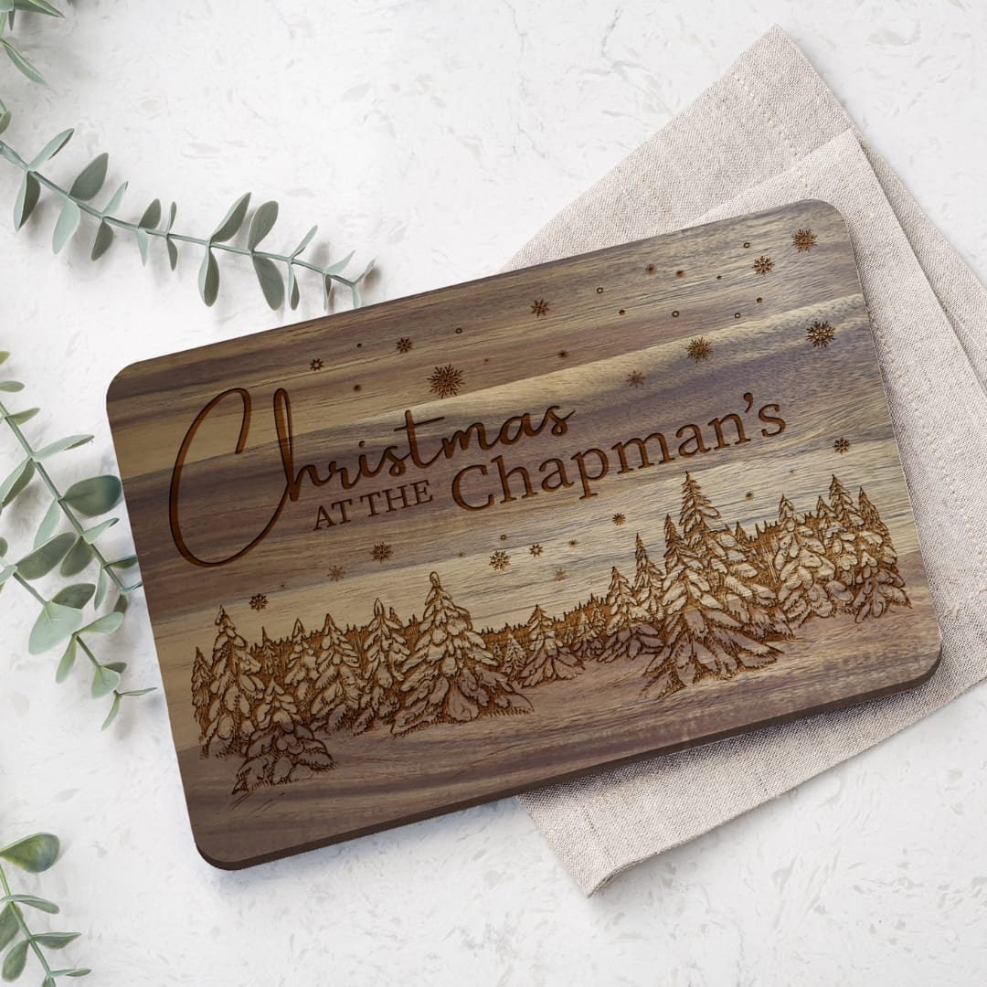 Christmas Chopping Board Personalised Surname Engraved Kitchen Gift Cutting Board Christmas Scene