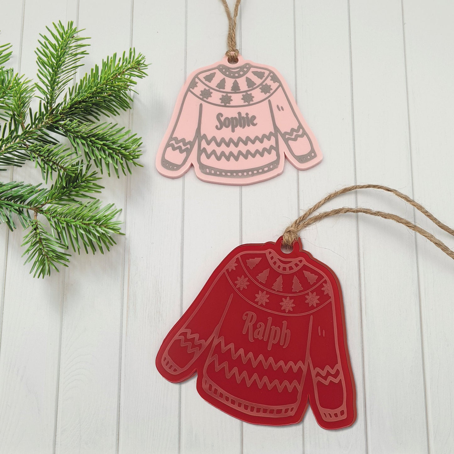 Christmas Jumper Acrylic Ornament - Personalised Name, Engraved Acrylic Bauble, Jumper/Sweater Hanging Christmas Tree Decoration Gift