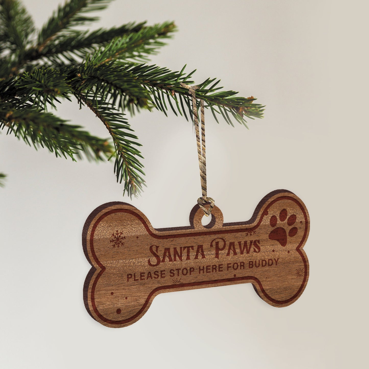 Santa Paws Stop Here - Personalised Pet Name Christmas Bauble Dog Or Cat Tree Decoration, Wooden Keepsake Ornament, Xmas Home Decor Pet Gift