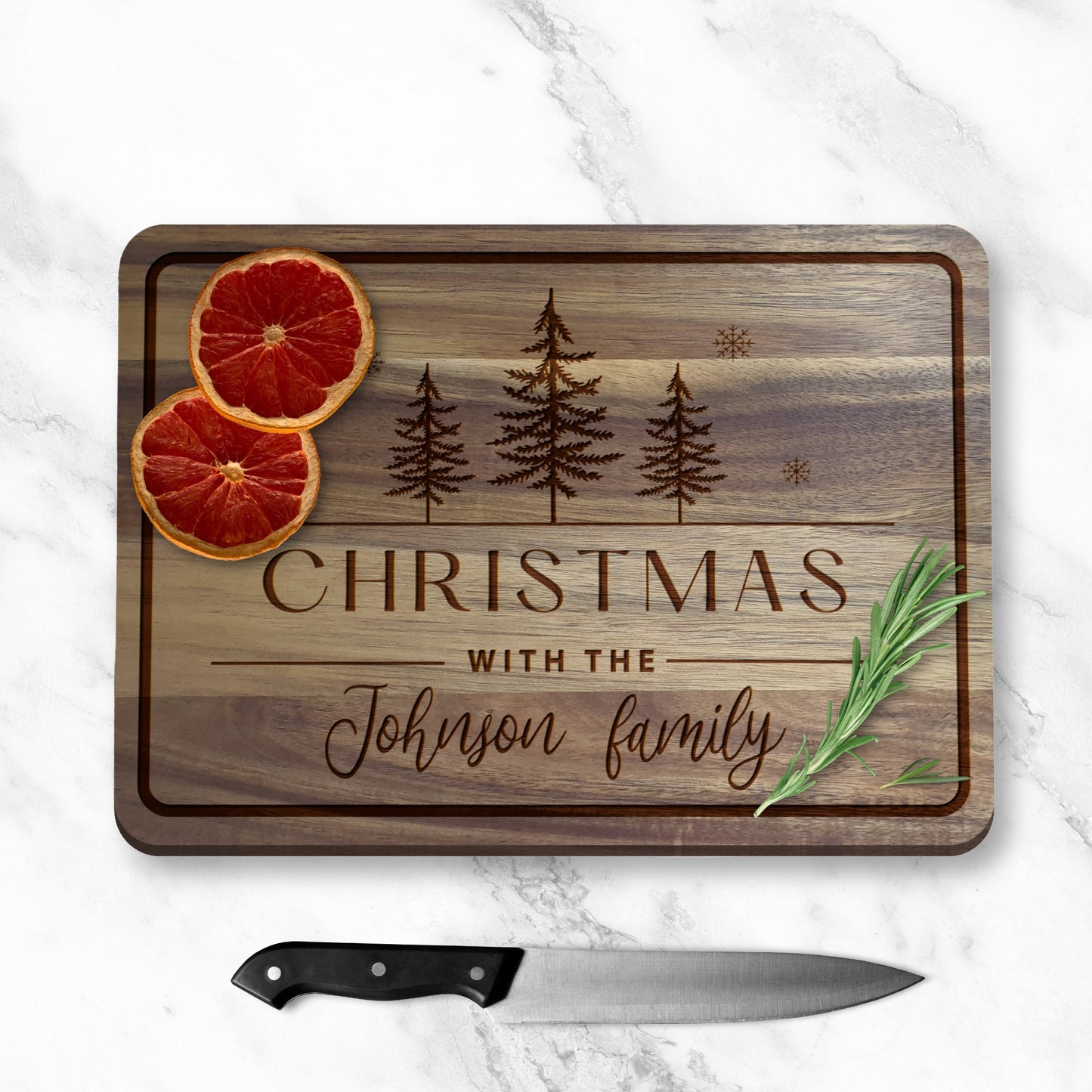 Christmas With The Family - Personalised Christmas Chopping Board, Festive Home Decor Gift, Custom Present For Family, Cute Xmas Decoration