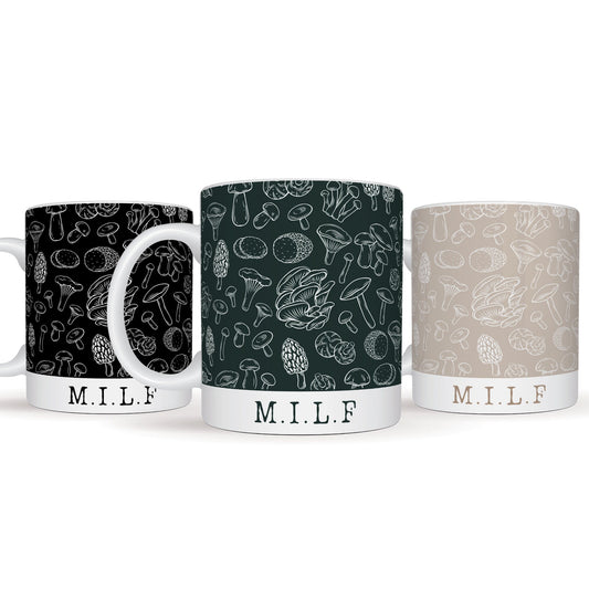 M.I.L.F Mushroom Mug - Man I Love Fungi - Funny Quote Mug, Cottage Core Accessory, Mushroom Mug Gift For A Forager or Mushroom Lover
