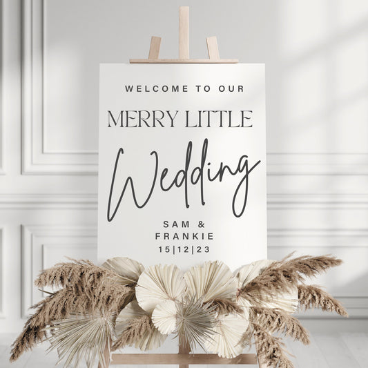 Personalised 'Merry Little Wedding' Wedding Sticker - DIY Sign for Festive Winter Weddings, Custom Decal, Elegant Christmas Wedding Decor