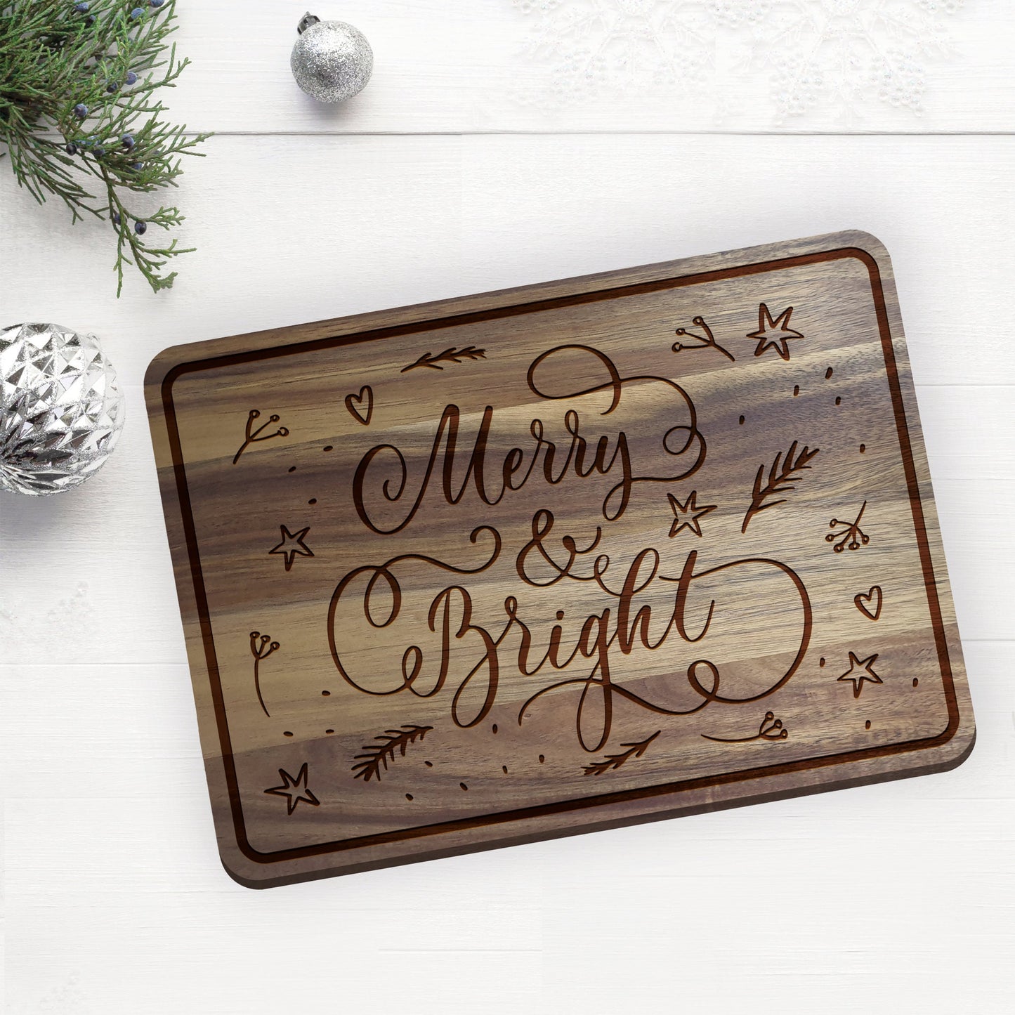 Merry & Bright Chopping Board - Christmas Chopping Board, Festive Home Decor Gift, Custom Present For Family, Cute Xmas Quote Decoration