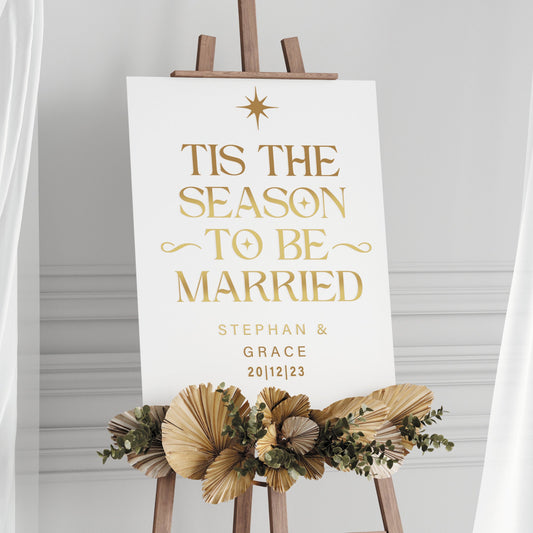 Personalised 'Tis the Season' Wedding Sticker - DIY Sign for Festive Winter Weddings, Custom Wedding Decal, Elegant Christmas Wedding Decor