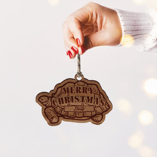 Christmas Tortoise Bauble: Personalised Tortoise Christmas Decor, Wooden Pet Bauble, Custom Tortoise Name Ornament, Tortoise Lover's Gift