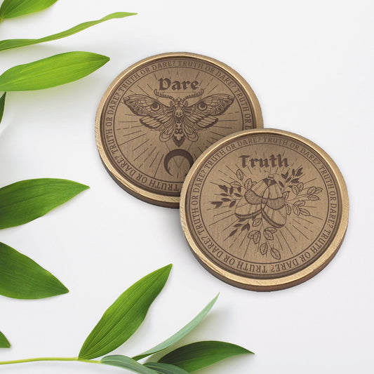 Truth or Dare Coin - Moth Design: Engraved Metal Decision Coin, Decision Maker, Unique Gift Idea, Travel Game, Party Game, Gift For Student