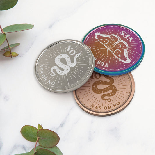 Yes or No Mystic Decision Coin: Engraved Metal Coin, Decision Maker, Unique Gift Idea, Snake & Moth Design, Fate Coin Flip, EDC Chance Coin