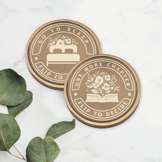One More Chapter or Go to Sleep - Decision Coin: Flip to Decide, Unusual Book Gift, Reading Accessory, Metal Chance Coin For Book Lover
