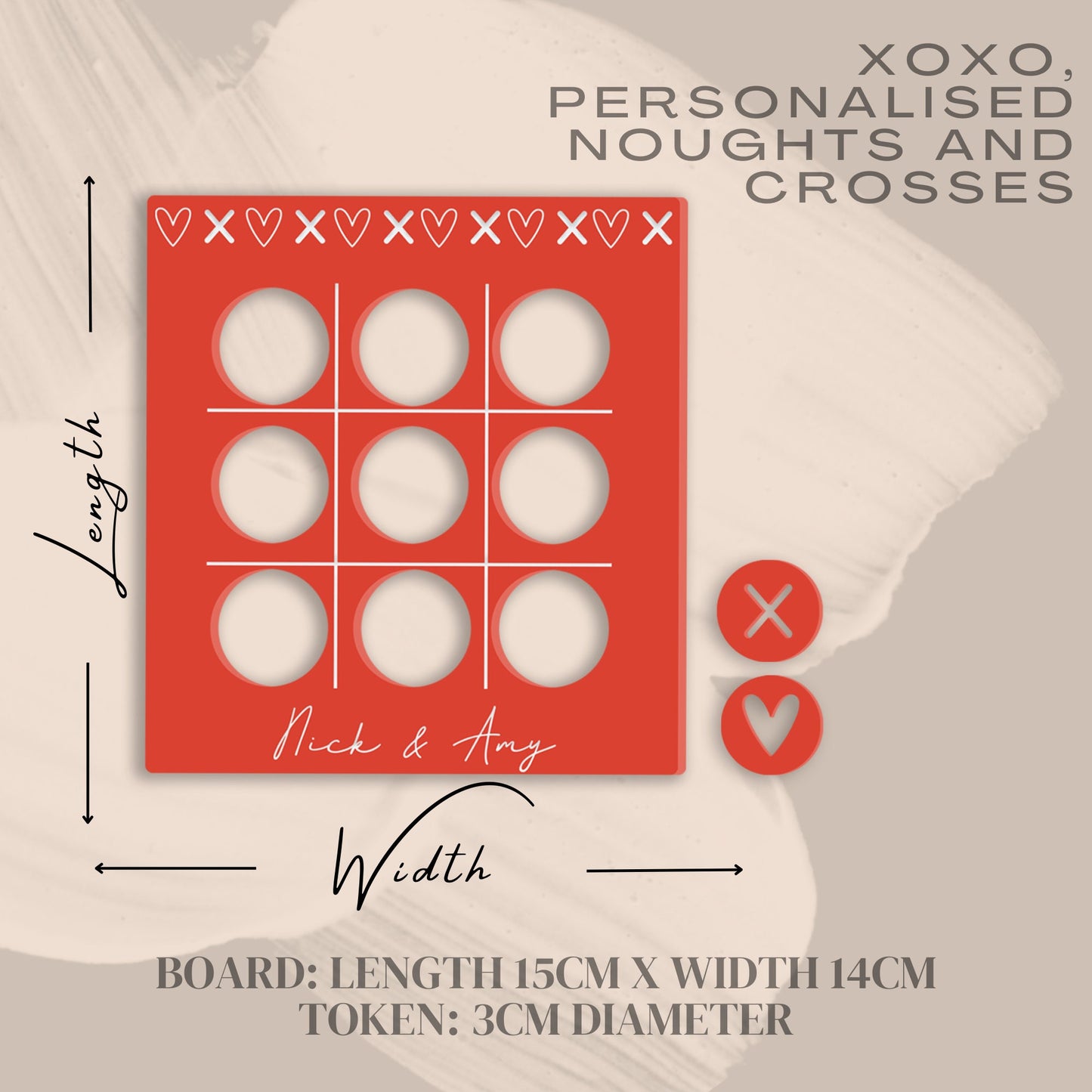 XOXO Personalised Valentine's Game, Valentines Gift, Gift For Him, Gift for Her, Noughts And Crosses, Personalised Keepsake, Fun Little Game
