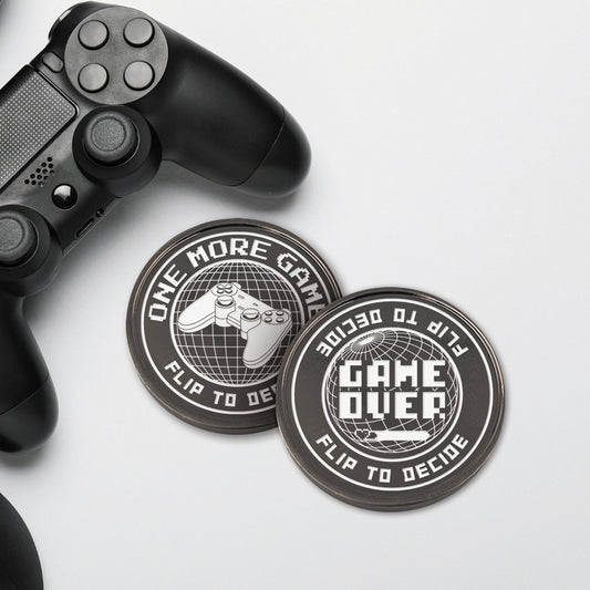 One More Game or Game Over - Decision Coin: Flip to Decide, Unusual Gaming Gift, Metal Chance Coin, Gamer Accessory, For Game Lover