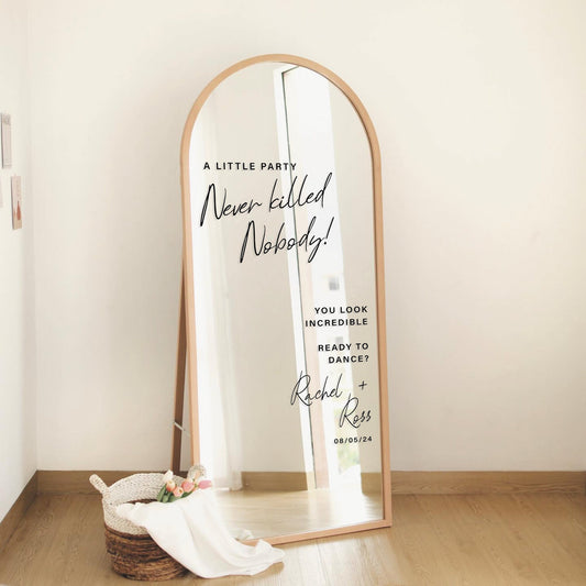 A Little Party Never Killed Nobody - Personalised Wedding Vinyl Sticker: Custom Name, Wedding Party Decor, DIY Decal For Mirror or Sign