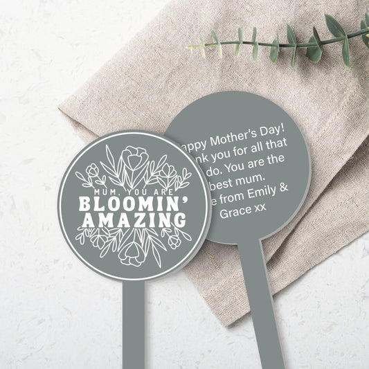 Bloomin' Amazing - Line Flowers Plant Tag: Personalised Mother's Day Gift, Cute Plant Accessory, Gift For Mum, Plant Lover, Mum Appreciation