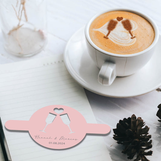 Coffee Stencil Wedding Personalised Name and Date Unique Invention Keepsake Cappuccino Reusable