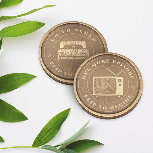 One More Episode or Go to Sleep - Decision Coin: Flip to Decide, Unusual Streaming Gift, Metal Chance Coin, TV Accessory, For Couch Potato