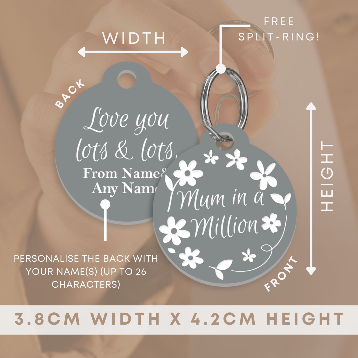 Mum In A Million Keyring: Personalised Acrylic Keychain, Meaningful Mother's Day Gift, Mum Appreciation Quote, Cute Present For Mum