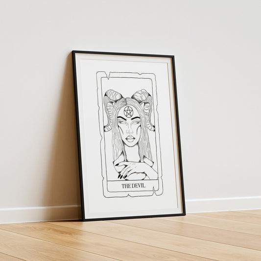 The Devil Tarot Card Poster, Tarot Design, The Devil Card, Tarot Poster, Psychic Painting Print, Tarot Wall Art