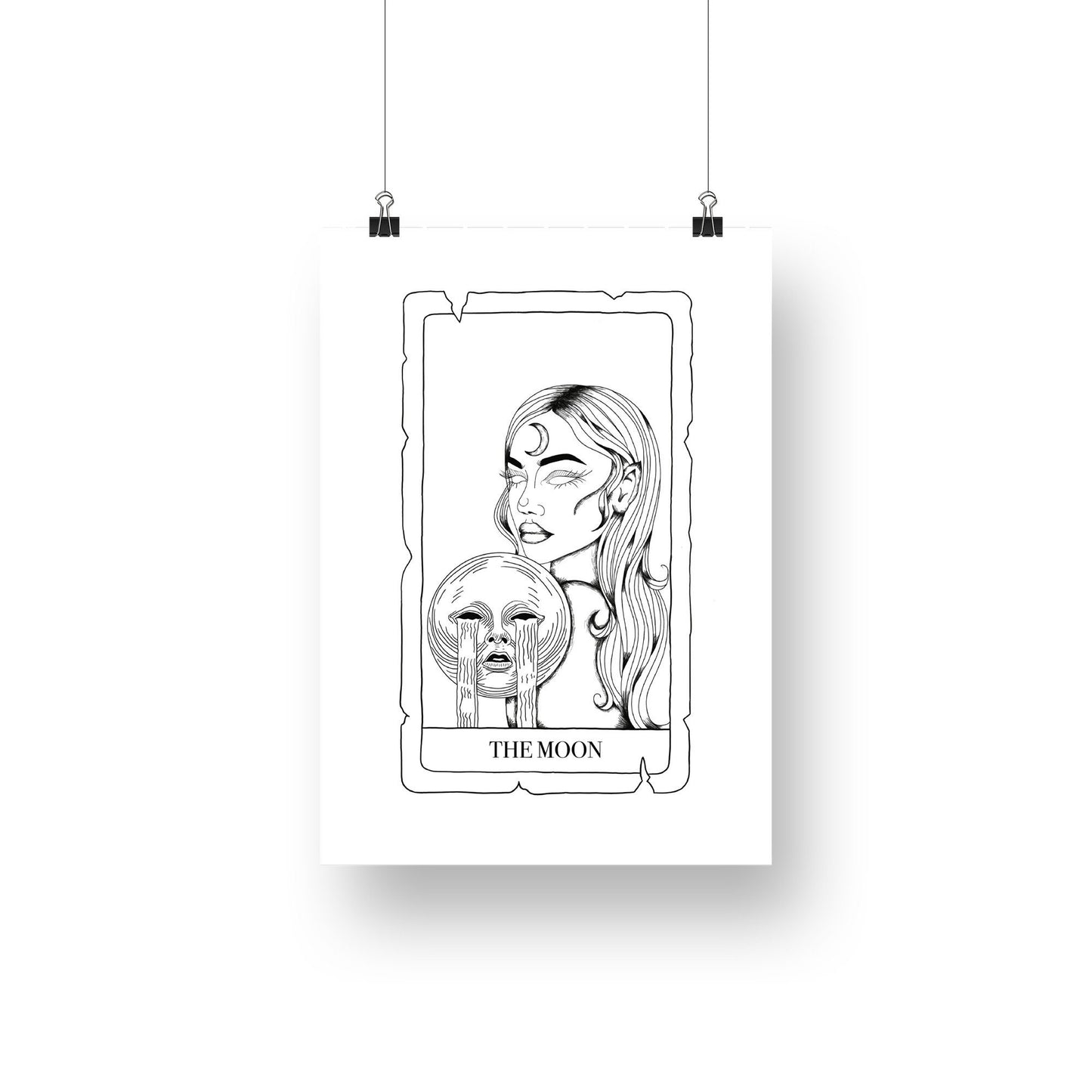 The Moon Tarot Card Poster, Tarot Design, The Moon Card, Tarot Poster, Psychic Painting Print, Tarot Wall Art