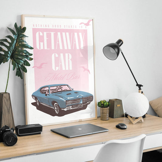 Getaway Car - Summer Vibes Poster: Cute Song-Inspired Gloss Print, Quote Poster, Home Decor, Vintage Car, Unique Gift Idea For Music Lover