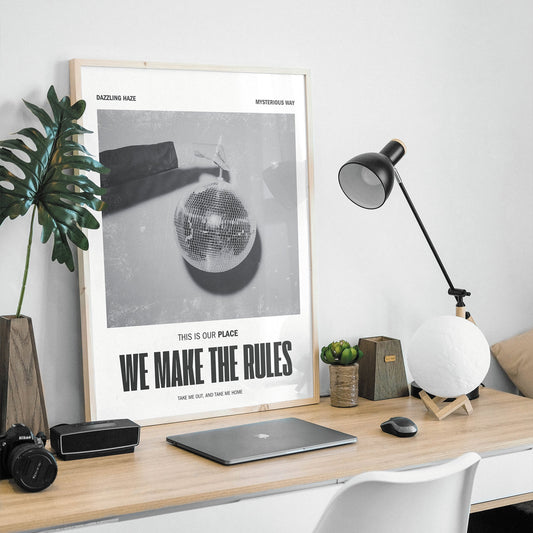 Our Place - Disco Ball Poster: Cute Song-Inspired Gloss Print, Quote Poster, Home Decor, Vintage Car, Unique Gift Idea For Music Lover