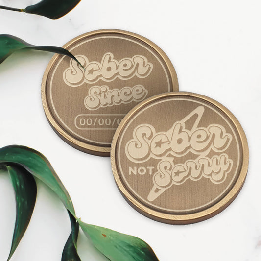 Sober Not Sorry - Lightning: Personalised Sobriety Chip, Custom Sobriety Anniversary Year, AA Token, Sober, EDC Recovery Reminder Coin