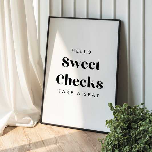 Sweet Cheeks - Modern Poster: Unique Bathroom Print, Toilet Poster, Bathroom Wall Art, Toilet Bathroom Poster, Cool Funny Home Decor