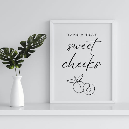 Sweet Cheeks - Peach Poster: Unique Bathroom Print, Toilet Poster, Bathroom Wall Art, Toilet Bathroom Poster, Cool Funny Home Decor