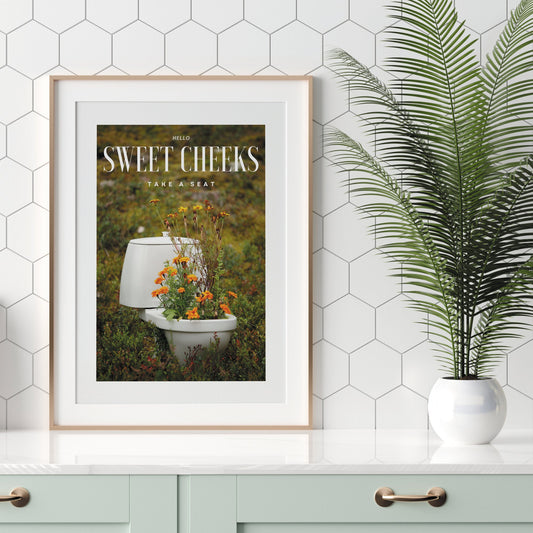 Sweet Cheeks - Toilet Flowers Poster: Unique Bathroom Print, Toilet Poster, Bathroom Wall Art, Toilet Bathroom Poster, Cool Funny Home Decor