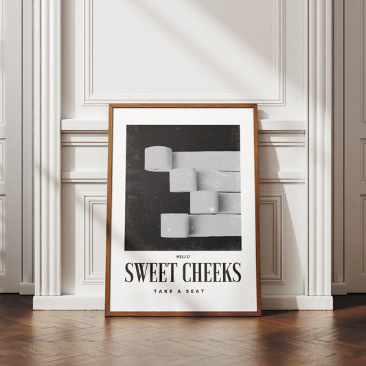 Sweet Cheeks - Toilet Roll Poster: Unique Bathroom Print, Toilet Poster, Bathroom Wall Art, Toilet Bathroom Poster, Cool Funny Home Decor