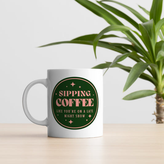 Sipping Coffee - Green & Pink Mug: Lyric-Inspired Mug, For Music Lover, coffee Gift, Song Quote, Pop Culture Gift, Small Gift Idea