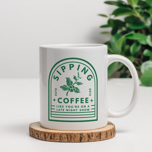 Sipping Coffee - Green Arch Mug: Lyric-Inspired Mug, For Music Lover, coffee Gift, Song Quote, Pop Culture Gift, Small Gift Idea