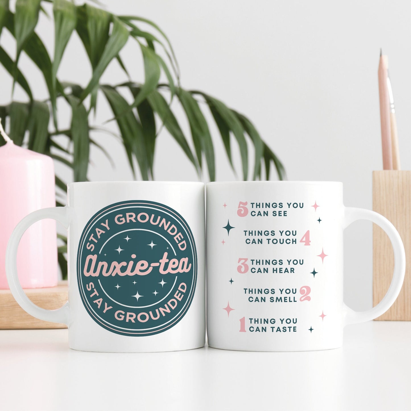 Anxie-tea Mug - Retro Blue: Unique Anxiety Mug, Grounding Technique, Neurodivergent, Empowering Gift, Self Care Awareness, Mindful Gift