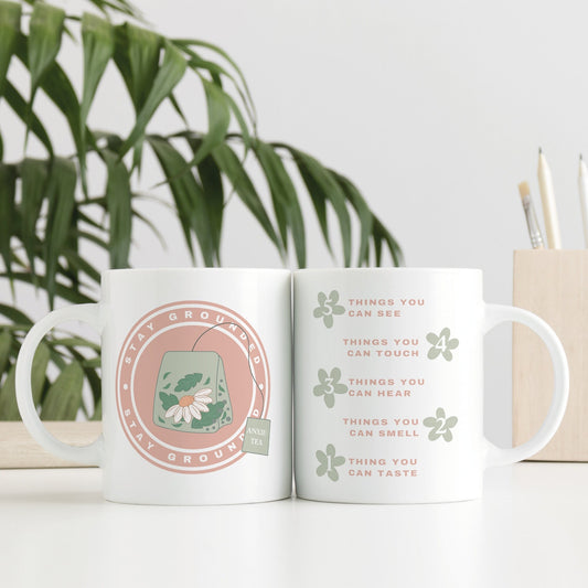 Anxie-tea Mug - Tea Bag: Unique Anxiety Mug, Grounding Technique, Neurodivergent, Empowering Gift, Self Care Awareness, Mindful Gift