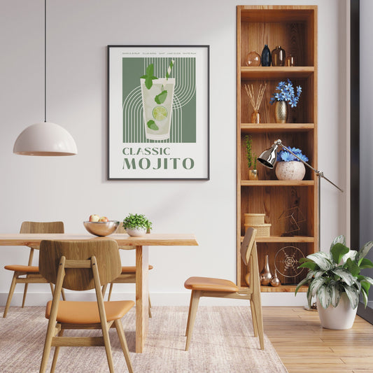Bauhaus Cocktail - Mojito Poster: Home Bar, Modern Home Decor, Cool Cocktail Print, Kitchen Decor, Wall Art, Cocktail Lover Gift